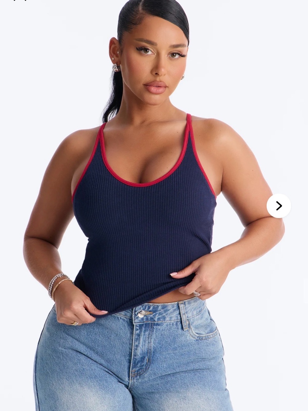 Boat Days Ribbed Padded Scoop Neck Tank Top - Navy/combo